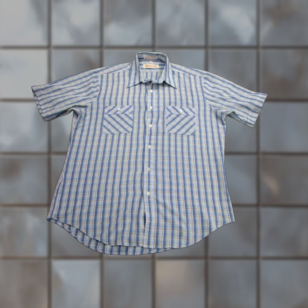 Vintage Vintage Mens Blue Plaid Tattersall Shirt Large L 80s 90s Size US L / EU 52-54 / 3 - 1 Thumbnail