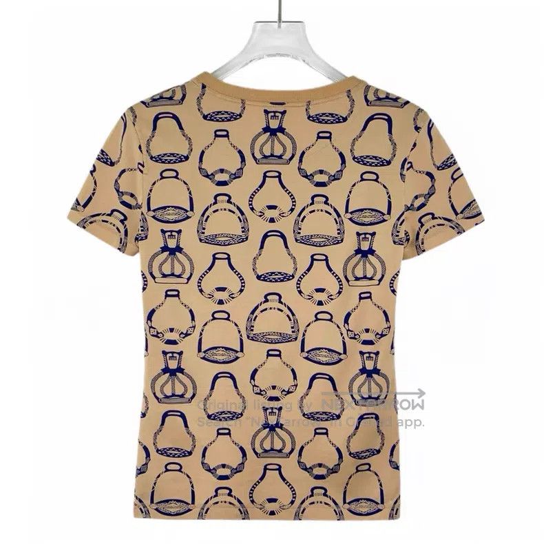 Hermes Hermes Brown Pattern Full Print Cotton Round Neck Short Sl Size XXS / US 00 / IT 34 - 2 Thumbnail