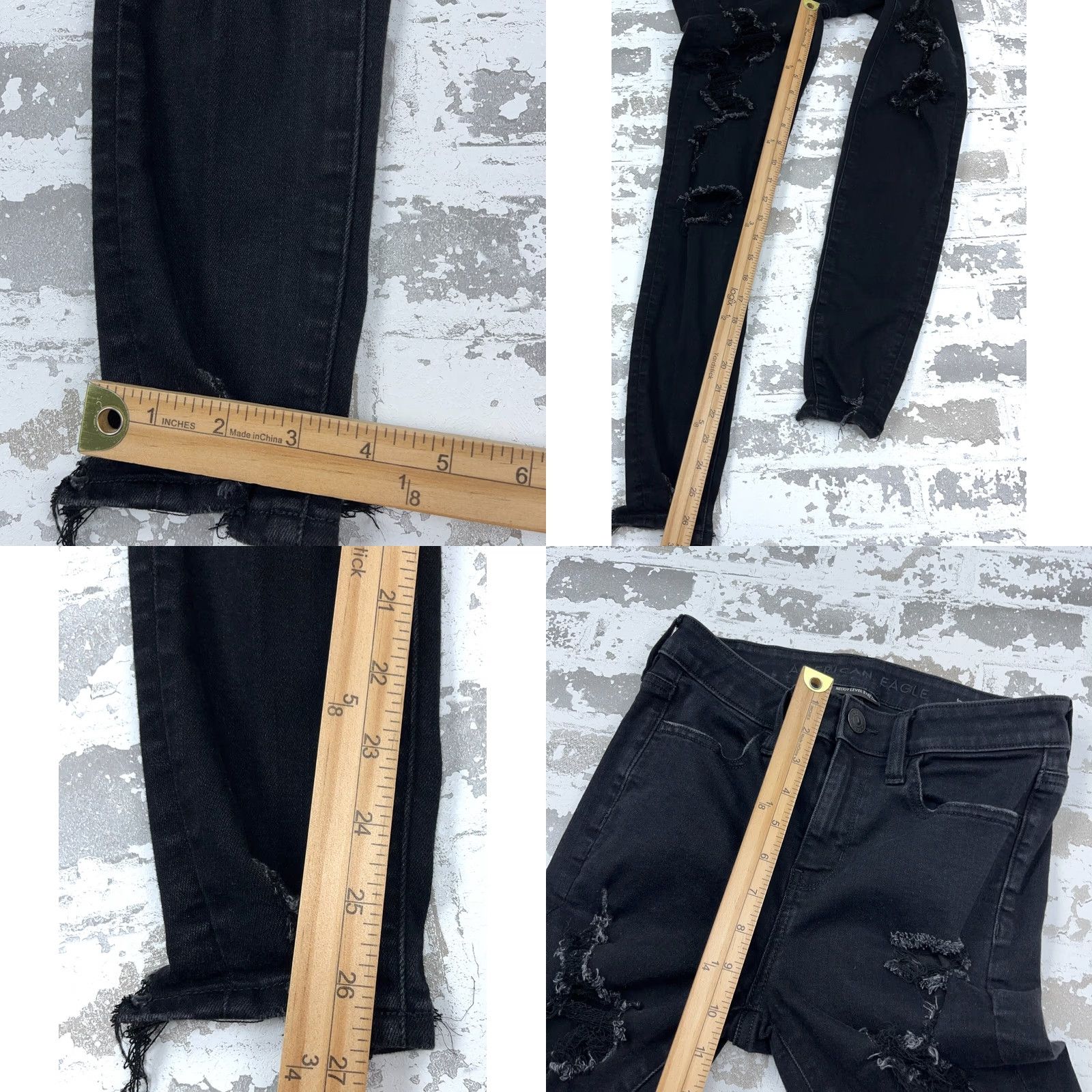 American Eagle Outfitters VINTAGE American Eagle Jeans Women 4 High Rise Jegging Black Faded Distressed 5-Pocket Comfort Stretch Size 27" / US 4 / IT 40 - 8 Thumbnail
