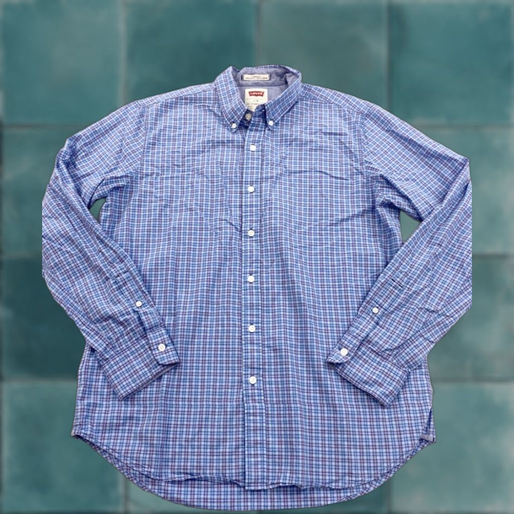 Levi's Levi’s Button-Up Shirt Men Large Blue Plaid Button-Down Collar Long Sleeve Men’s L Size US L / EU 52-54 / 3 - 1 Thumbnail