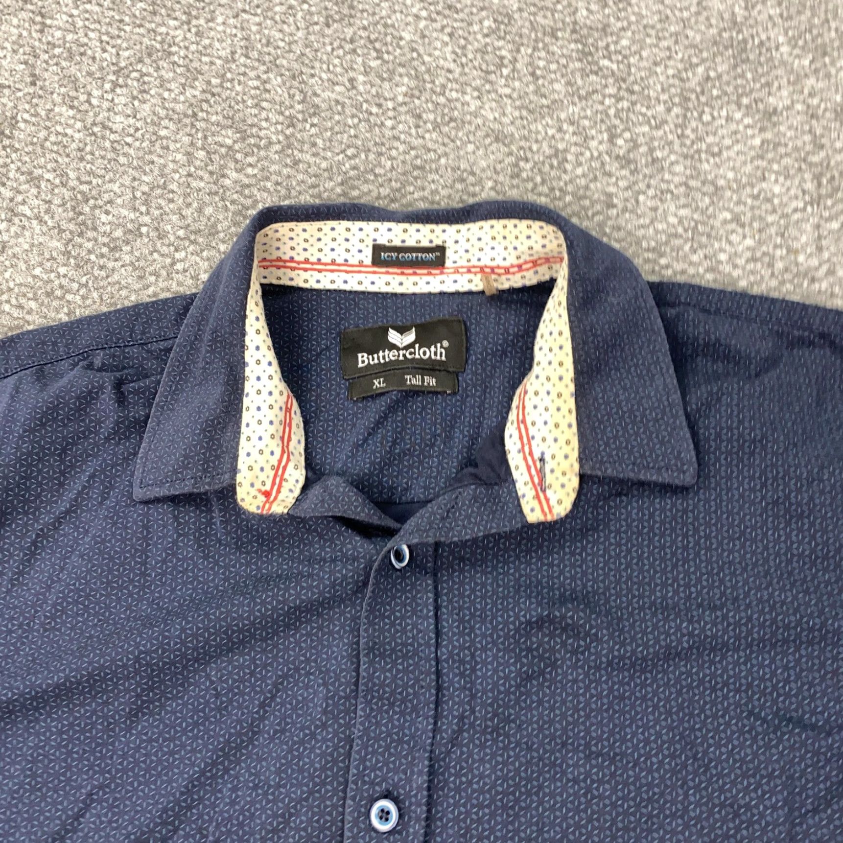 Vintage Buttercloth Mens XL Tall Fit Stretch Button-Up Shirt Blue Geometric Long Sleeve Size US XL / EU 56 / 4 - 3 Thumbnail