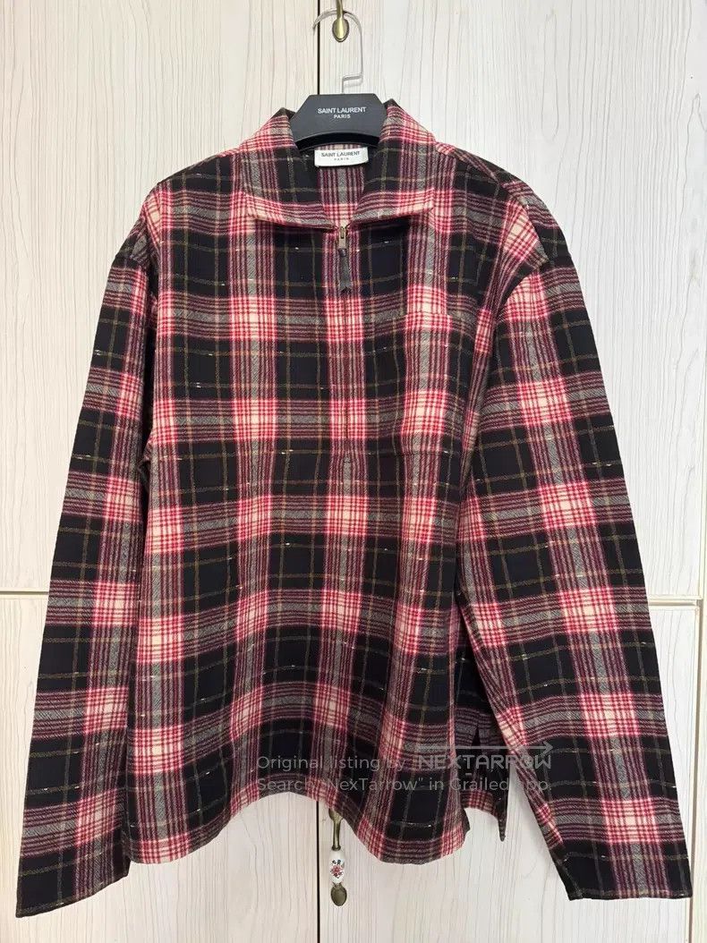 Saint Laurent Paris Saint Laurent Paris Black and Red Plaid Semi-Zip Old Faded Size US XS / EU 42 / 0 - 1 Thumbnail