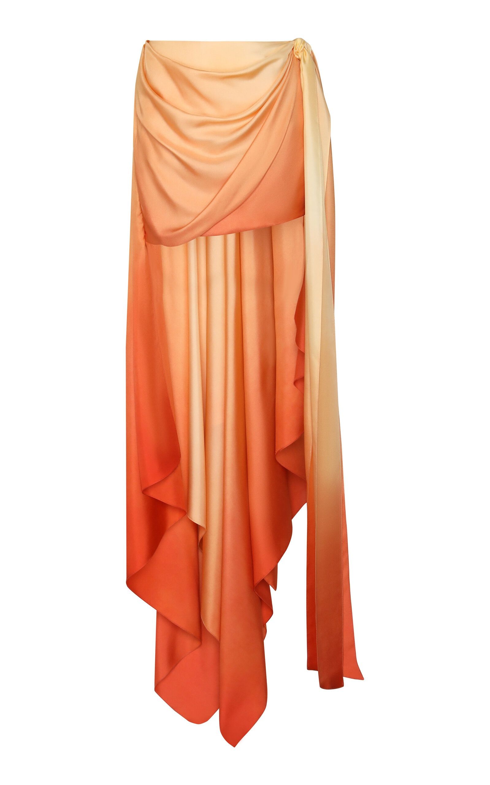 oc11z0525 Tranquility Draped Silk Mini Skirt in Orange