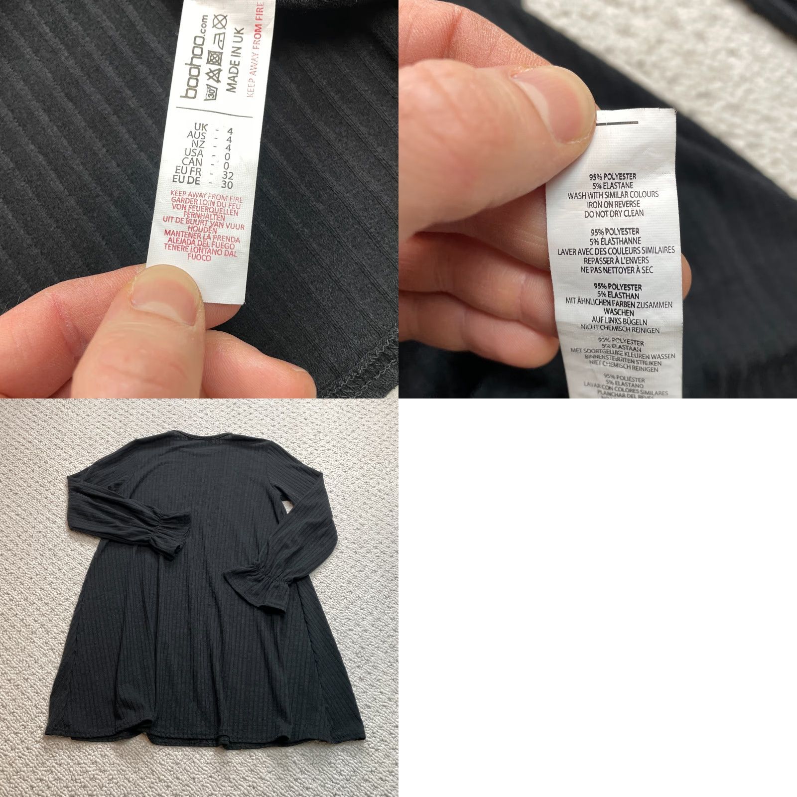 Boohoo VINTAGE Boohoo Shirt Dress Womens 0 Black Long Sleeve Ribbed Polyester Knee Length Dress Woman Size XS / US 0-2 / IT 36-38 - 8 Thumbnail
