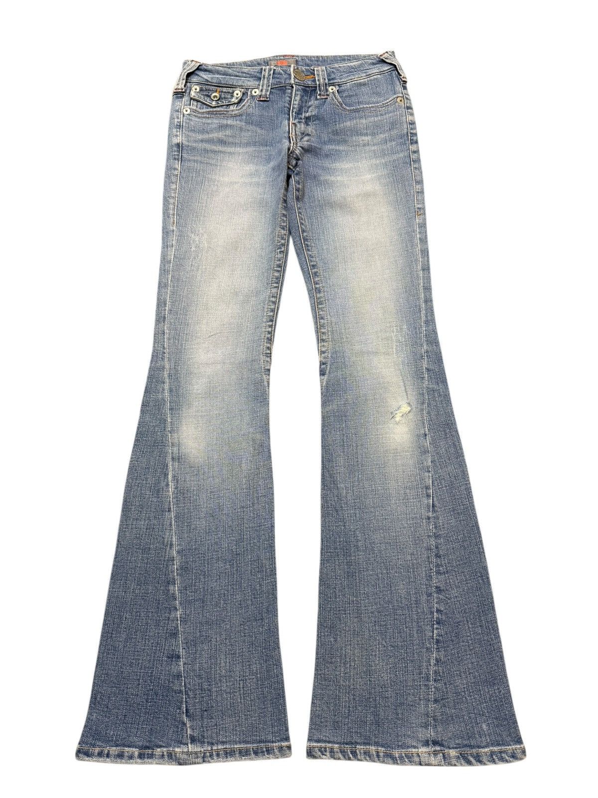 True Religion Vintage Y2K Japanese Brand Blue Faded Wash Wide Leg Flare Size 28" / US 6 / IT 42 - 1 Thumbnail