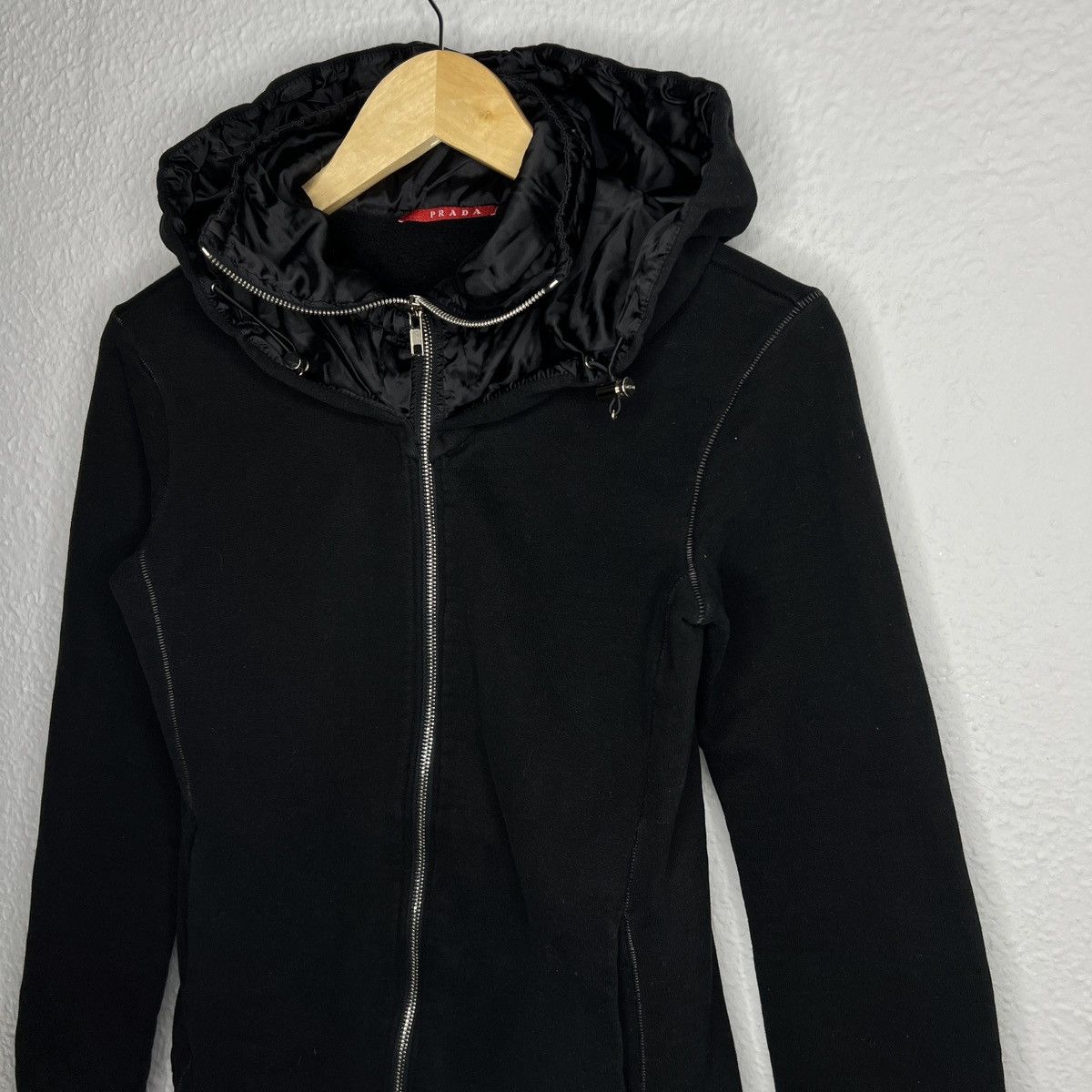 Designer × Prada Prada Hoodie Zip Up Black Nylon Hood Logo Sweatshirt Size XS / US 0-2 / IT 36-38 - 3 Thumbnail