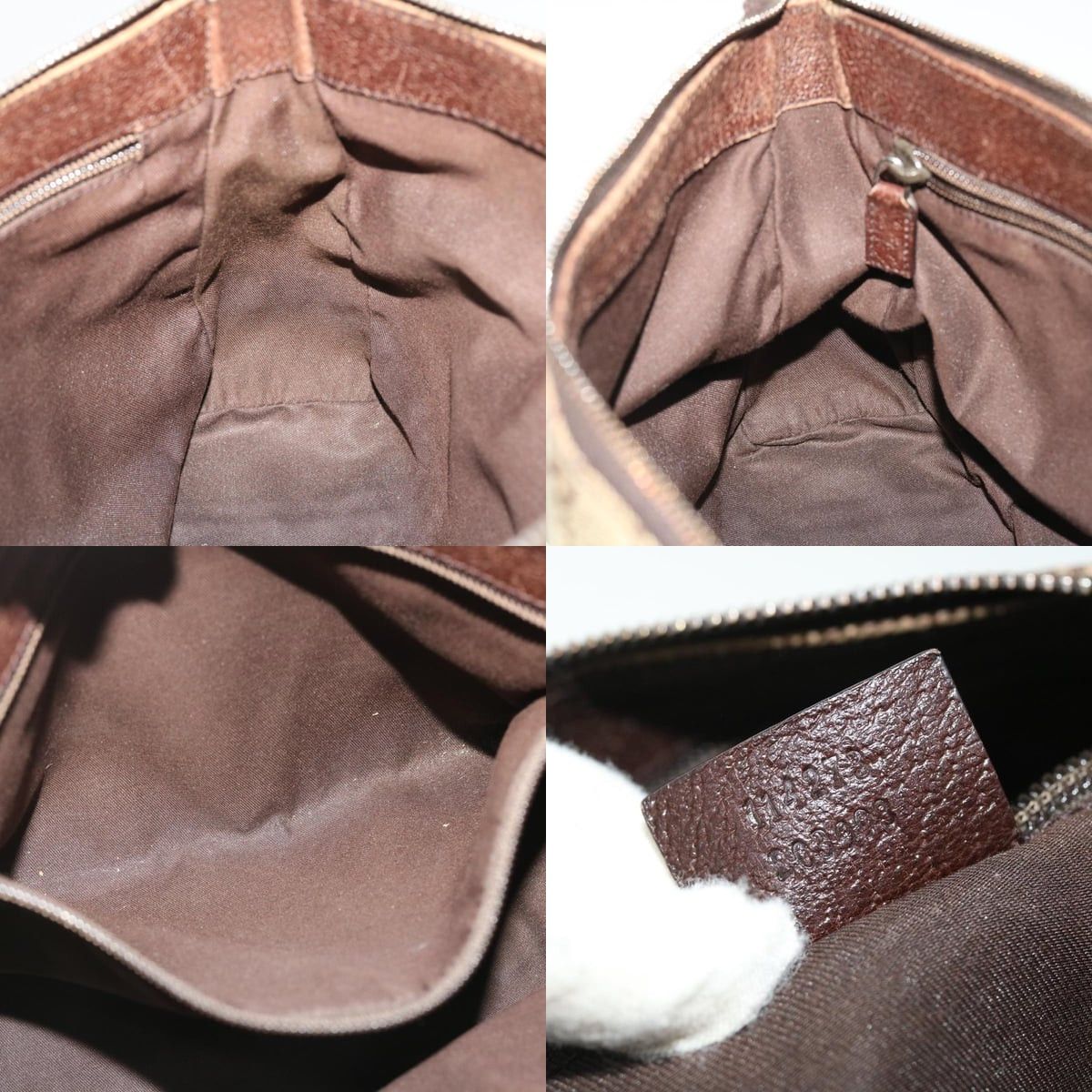 GUCCI GG Canvas Shoulder Bag Beige Brown