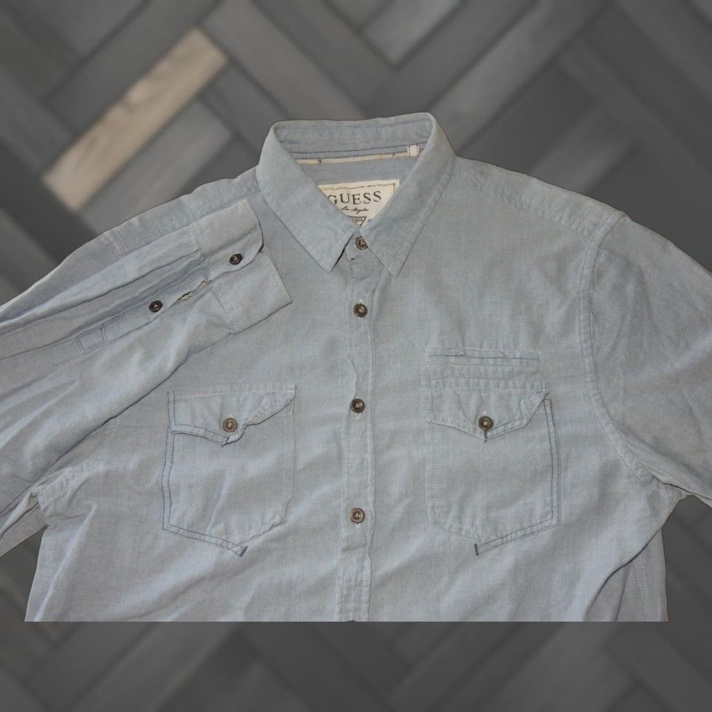 Guess VINTAGE GUESS Men's Long Sleeve Cotton Button-Up Shirt Size Large Blue Mens Size US L / EU 52-54 / 3 - 1 Thumbnail