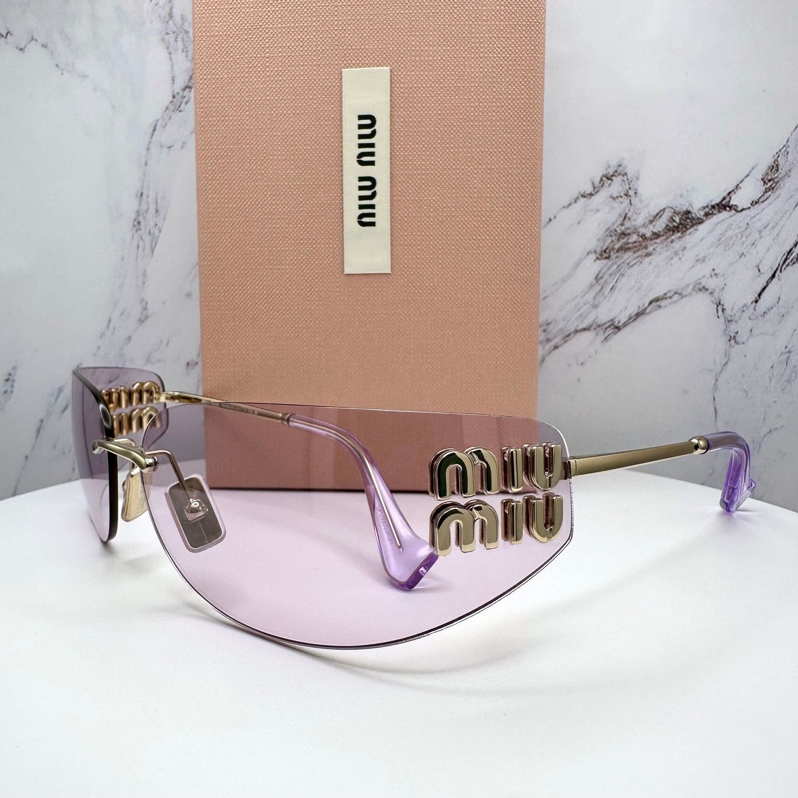 New MIU MIU Sunglasses Gold Pink Wrap AUTHENTIC Runway 2025