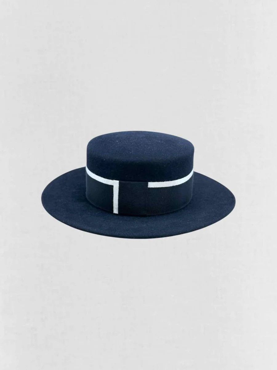 Chanel Chanel Navy Blue CC Rabbit Hair Felt Hat Size Medium Size ONE SIZE - 2 Thumbnail