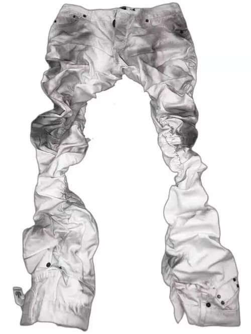 Jean VIBE White Irregular Frayed Stacked Hip Hop Street Jeans Size US 30 / EU 46 - 4 Thumbnail