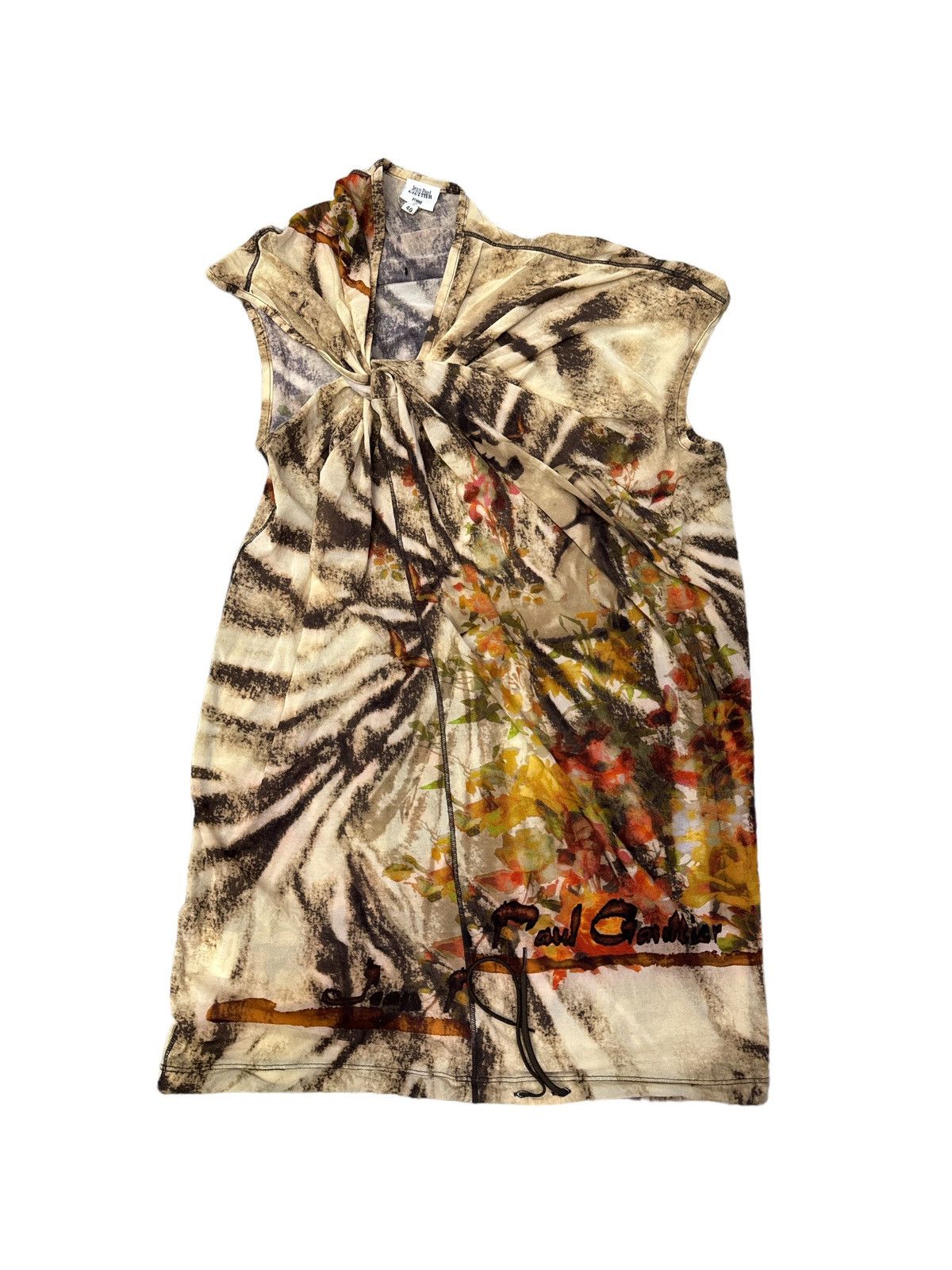 image of Jean Paul Gaultier x Vintage Jpg Mesh Top Blouse Nude Print Shirt in Beige, Women's (Size Medium)