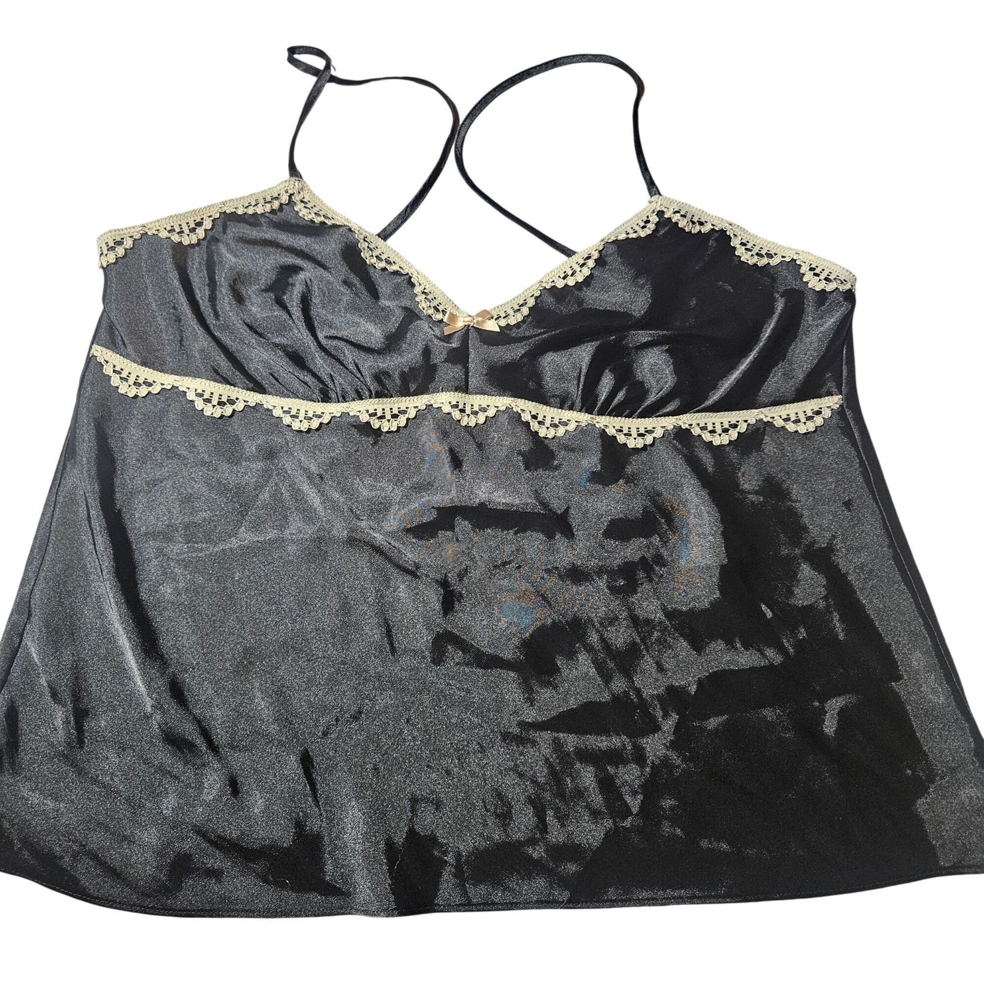 Other Gilligan & O’Malley Women’s Black Satin Cami L Lace Trim Whi Size L / US 10 / IT 46 - 11 Thumbnail
