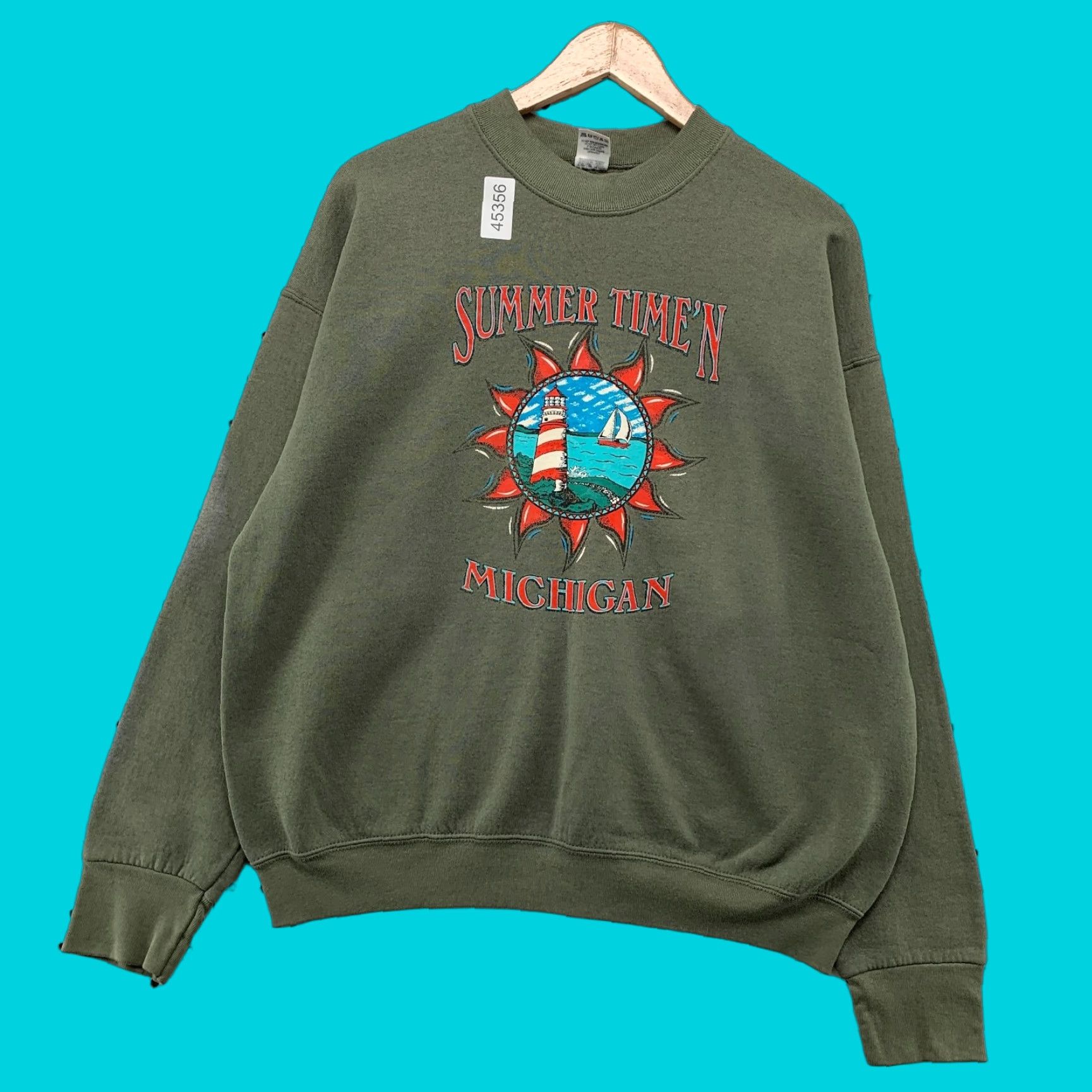 Fruit Of The Loom VINTAGE Michigan Sweatshirt Mens XL Olive Green Fleece Outdoor 90s USA Nike Shirt Size US XL / EU 56 / 4 - 1 Thumbnail