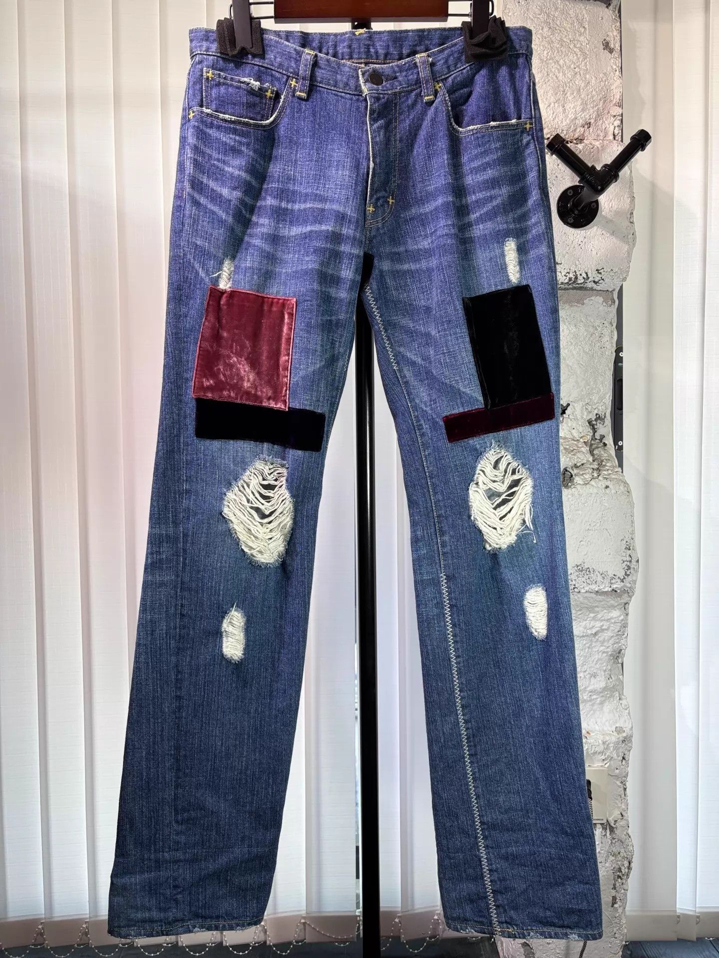 Number (N)ine Number (N)ine 03AW Velvet Patched Jeans Size US 32 / EU 48 - 1 Thumbnail