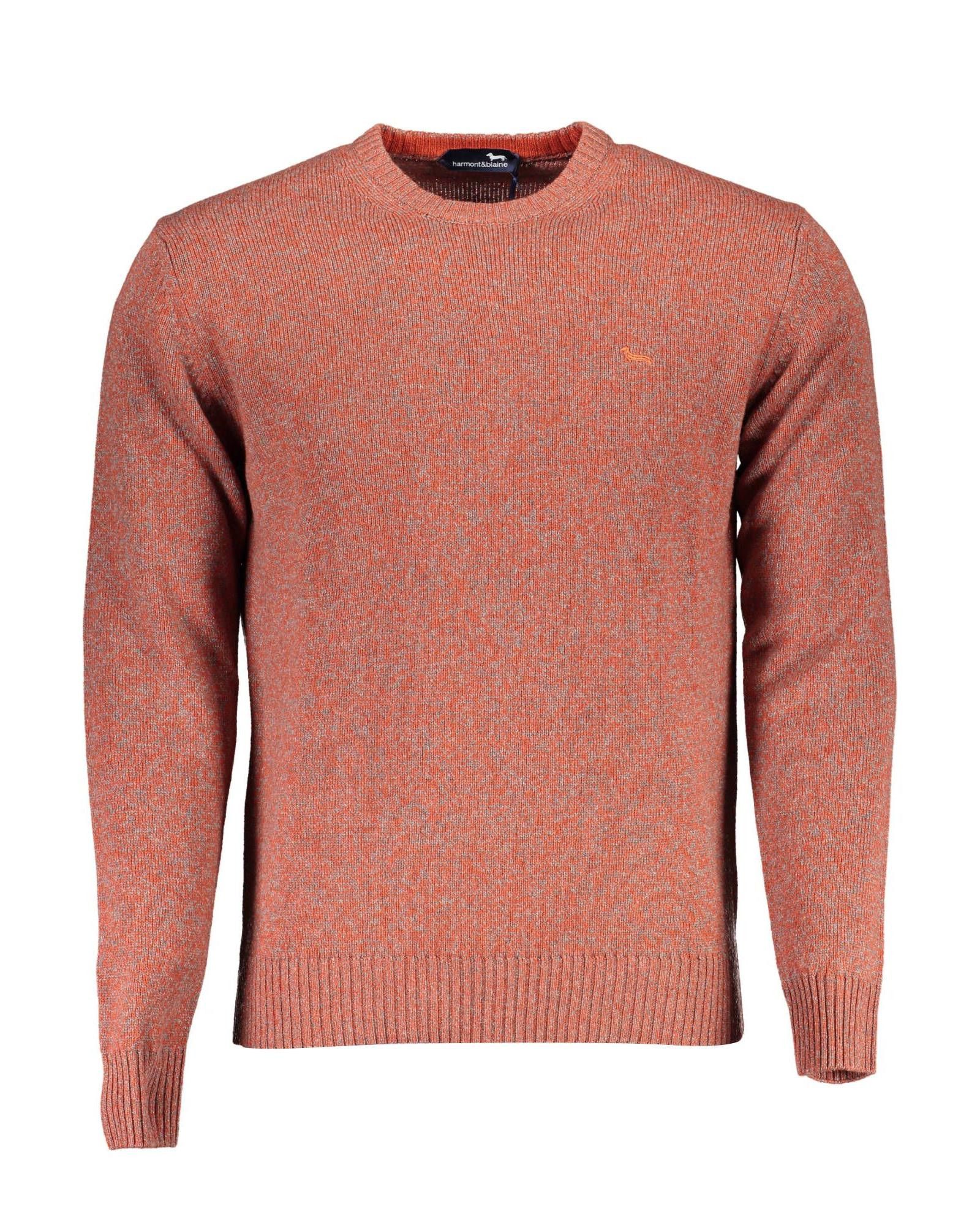 image of Harmont Blaine Wool Crew Neck Sweater With Contrasting Details And Logo Embroidery in Red (Size 2XL