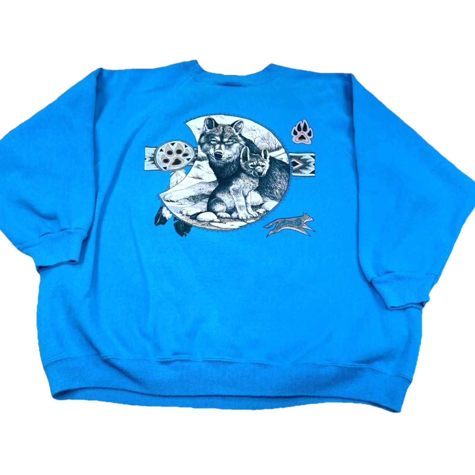 Hanes VINTAGE Hanes Sweatshirt Women 2X Blue Crew Neck Pullover Graphic Embroidered Logo Nature Animal 90s Wolf Cub All Seasons Casual Womens Size XXL / US 16-18 / IT 52-54 - 2 Thumbnail