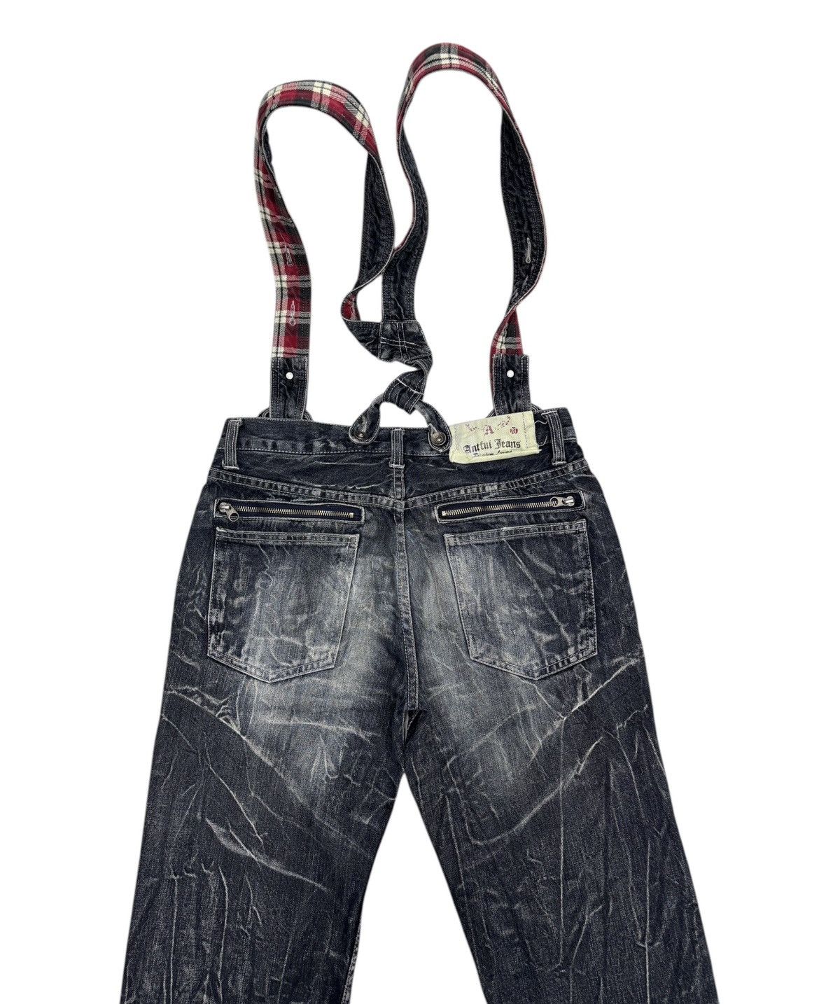 Hysteric Glamour × Japanese Brand 🔥VINTAGE ANTFUI JEANS WHISKER DISTRESSED DENIM SUSPENDER Size US 33 - 4 Thumbnail