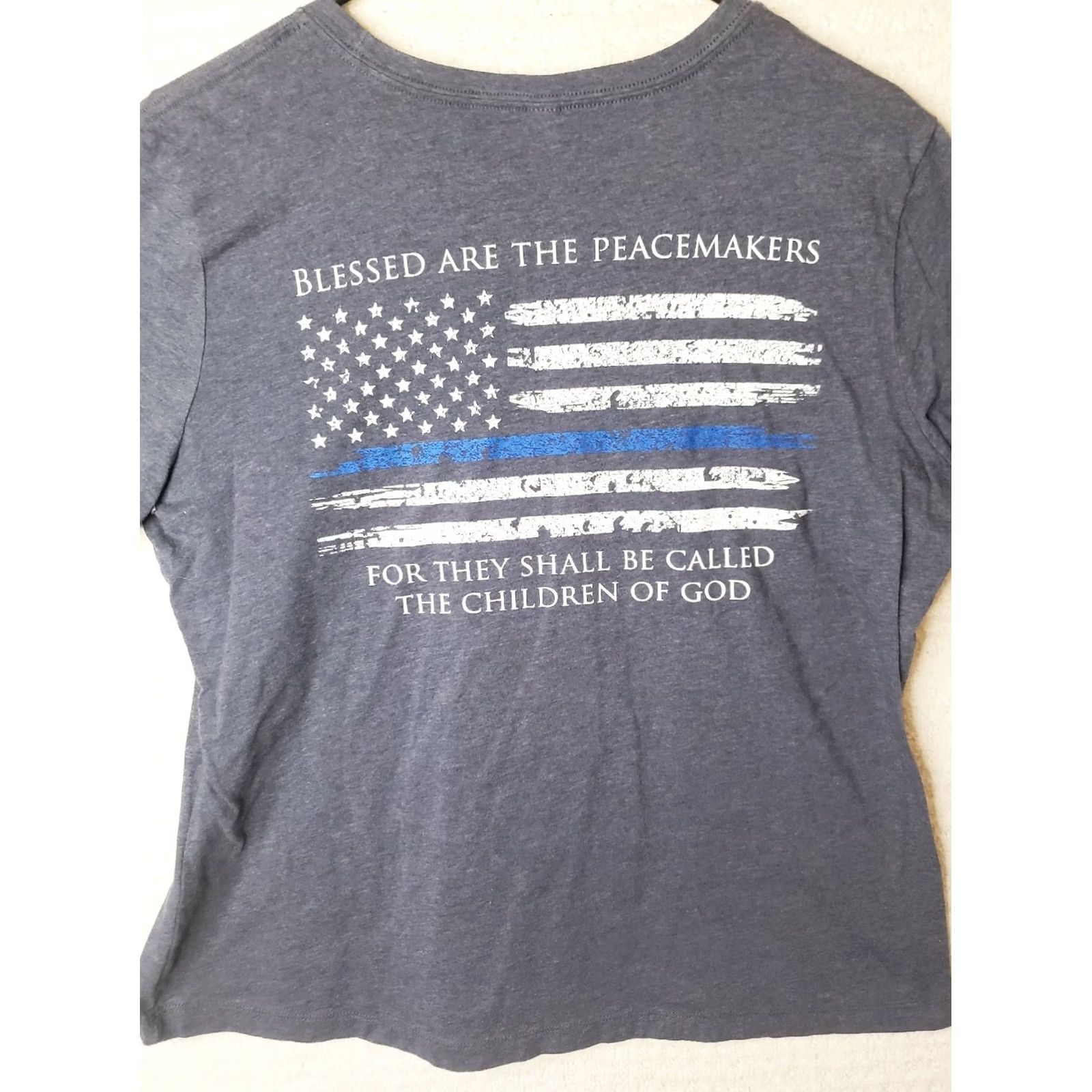 Vintage Nine Line Apparel Womens L Blue S. Sleeve Shirt "Blessed Are The Peacekeepers Size L / US 10 / IT 46 - 6 Thumbnail