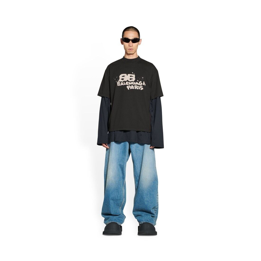 Balenciaga o1mt1gz0225 Hand-Drawn BB Icon T-Shirt Medium Fit in Black Size US L / EU 52-54 / 3 - 1 Thumbnail