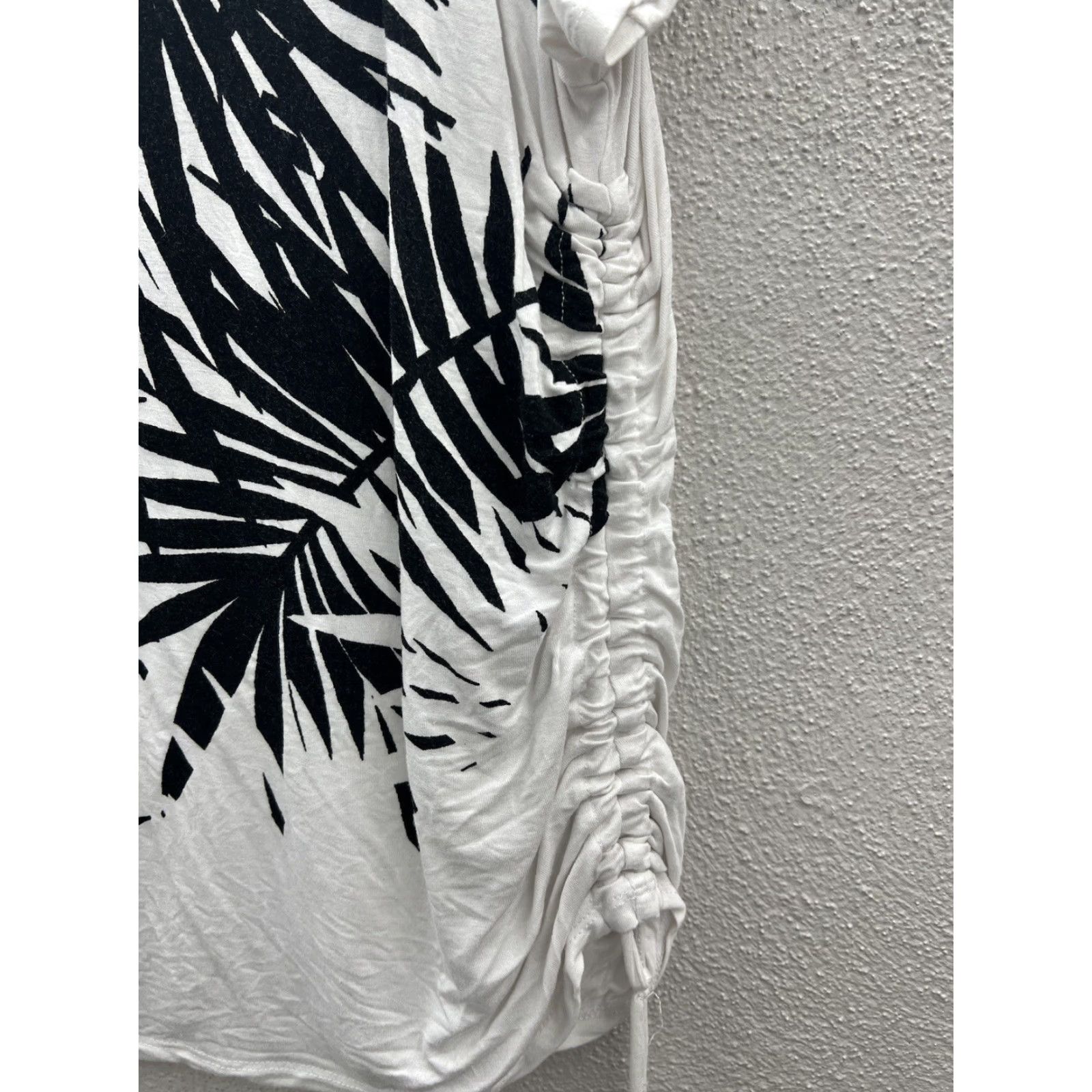 Vintage Womens Ruby Rd White Floral Beaded Neckline Ruched Side Short Sleeve Shirt Large Size L / US 10 / IT 46 - 3 Thumbnail
