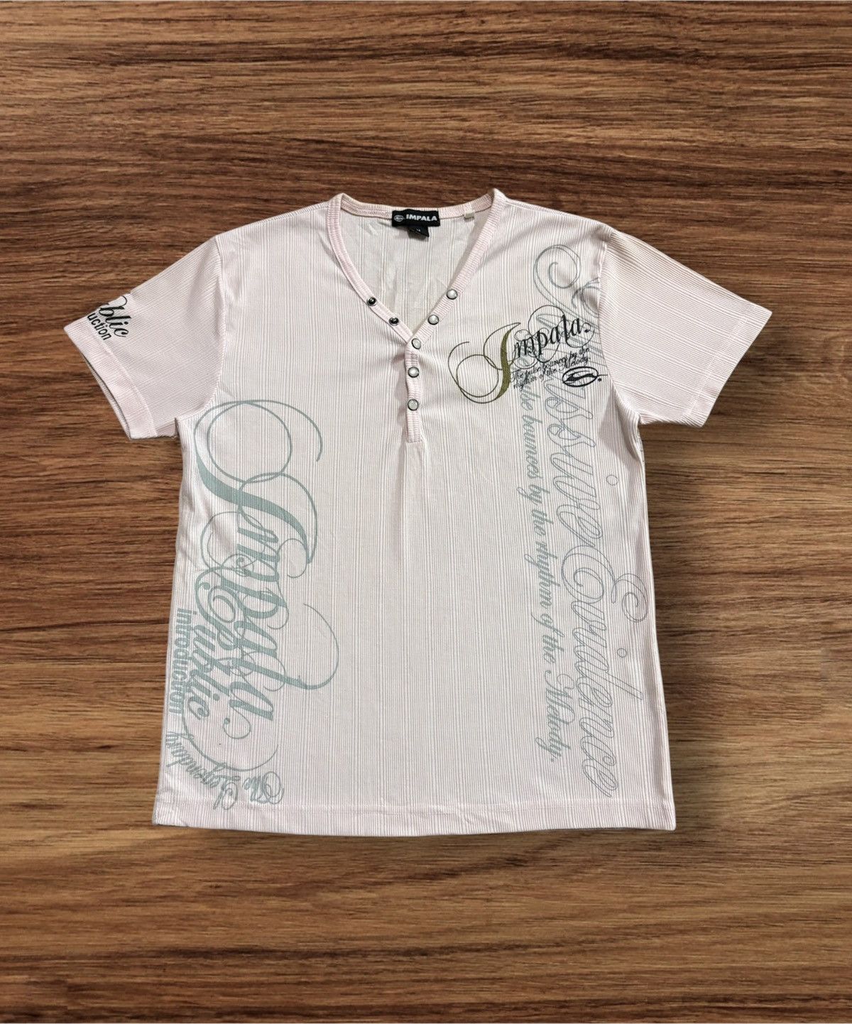 Japanese Brand IMPALA Button Up Vneck Poem Design Tee Size US M / EU 48-50 / 2 - 1 Thumbnail