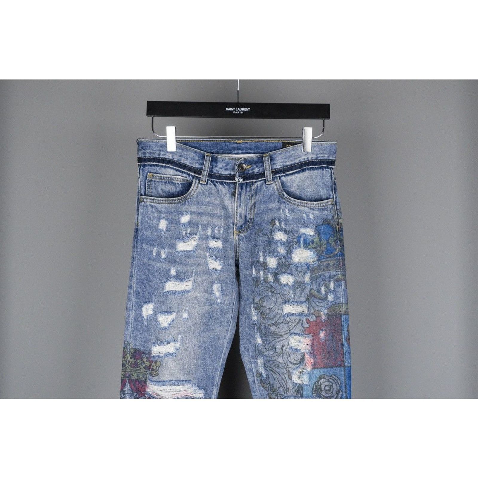 Dolce & Gabbana Dolce gabbana light blue printed ripped denim pants jeans Size US 30 / EU 46 - 2 Thumbnail