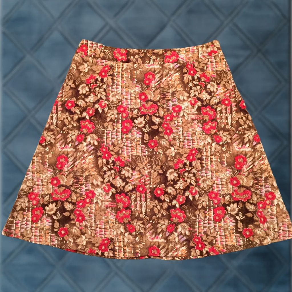 Vintage Sag Harbor Skirt Size 18 Beige Red Floral Midi Unlined Lightweight A-Line Shirt? Size 40" / US 18 - 1 Thumbnail