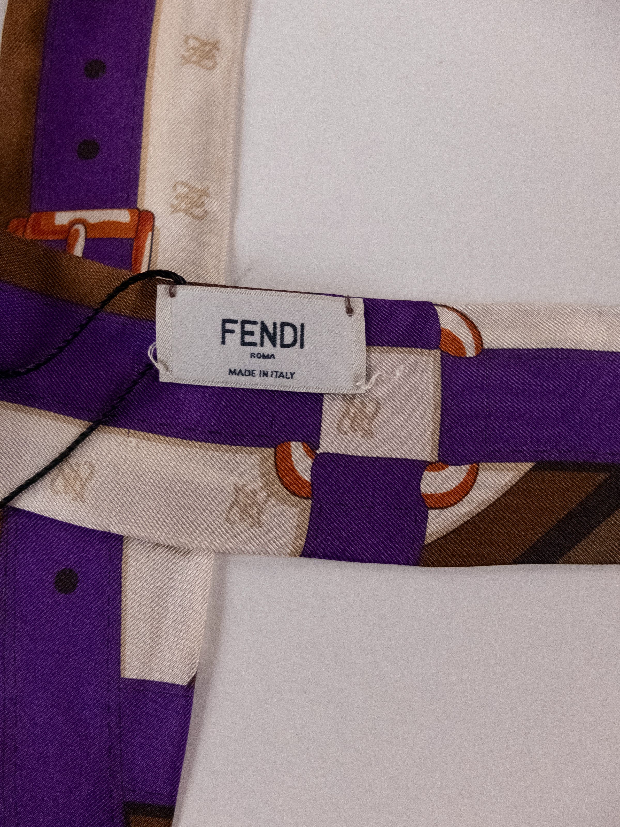 Fendi FENDI blue brown purple Karligraphy logo silk mitzah scarf Size ONE SIZE - 3 Thumbnail