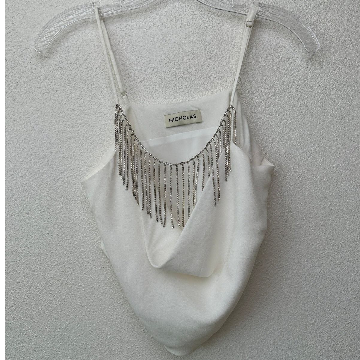 NICHOLAS Nicholas Rhinestone Fringe Cowl Neck Ivory Crop Top – M Size M / US 6-8 / IT 42-44 - 1 Thumbnail