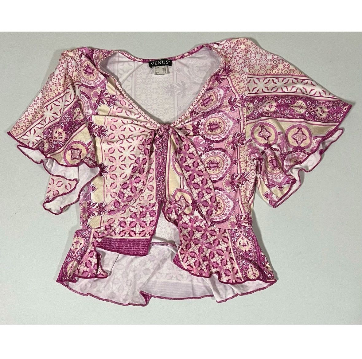 Venus Venus Pink Paisley Floral Flounce Sleeve Shirt Blouse XS 🎀✨ Size XS / US 0-2 / IT 36-38 - 2 Thumbnail