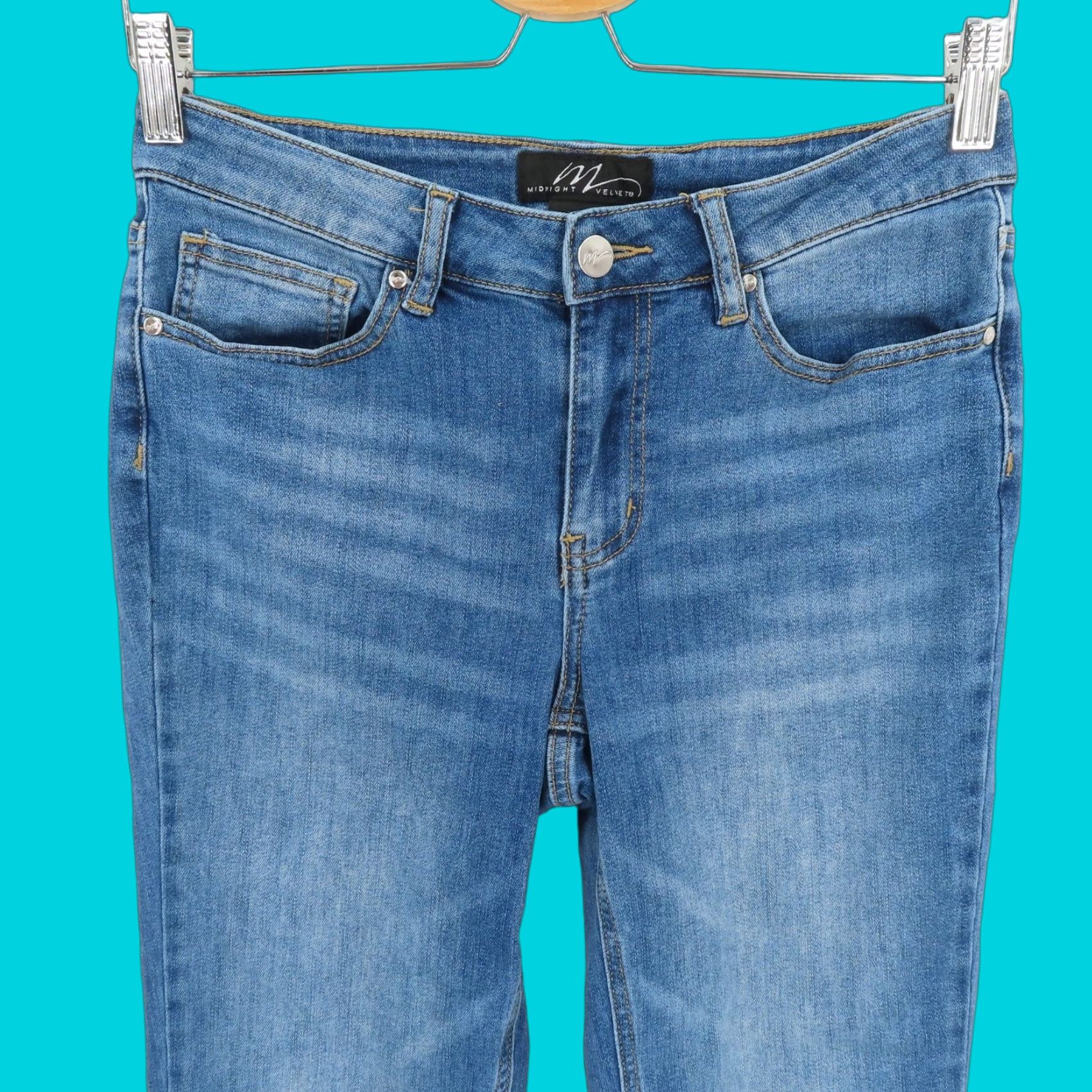 Velvet Midnight Velvet Jeans Womens 8 Denim Blue 5-Pocket Rhinestone Embellished Cropped Bling Vintage No Size 30" / US 8 / IT 44 - 1 Thumbnail