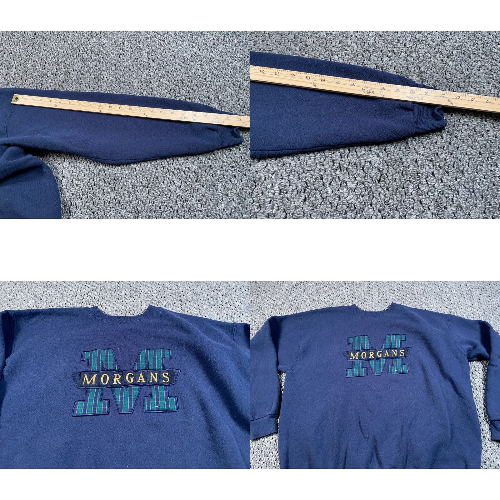Lee VTG Morgans 90s Embroidered Sweatshirt Lee Brand XL Adult Dark Blue 50-50 Blend Vintage Yes Crew Neck Long Sleeve Cotton Polyester Cotton Blend - DS? Size US XL / EU 56 / 4 - 8 Thumbnail
