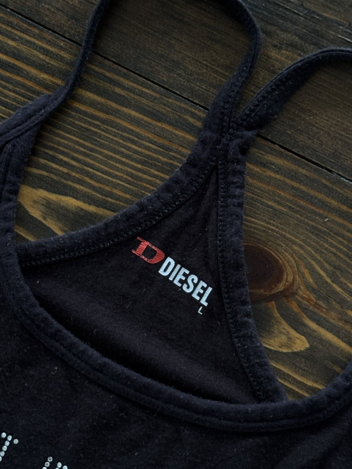 Y2K Diesel Sexy Rhinestones Logo Crop Top