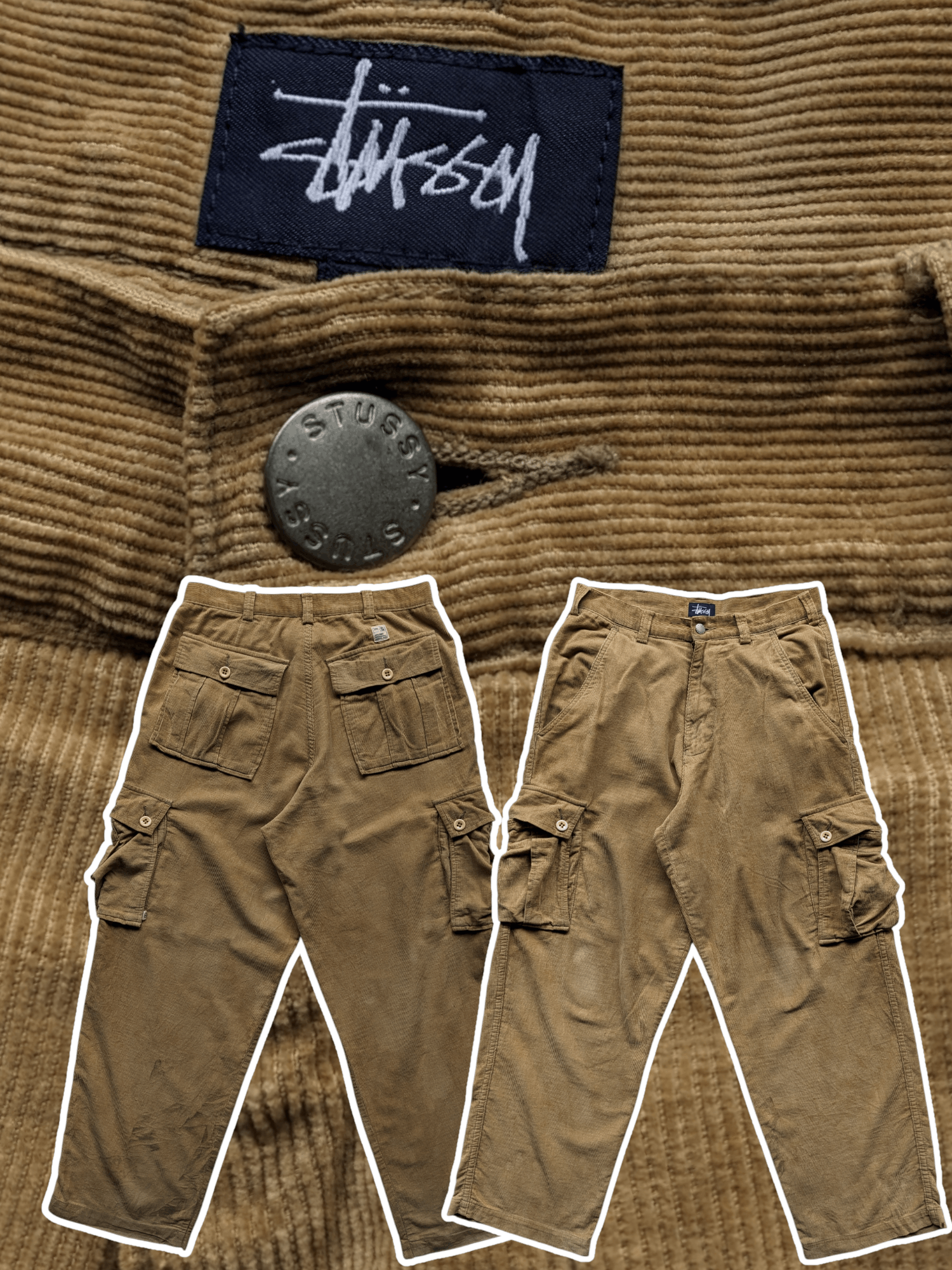 Stussy × Vintage Vintage Stussy wide leg parachute corduroy cargo Size US 31 - 1 Thumbnail