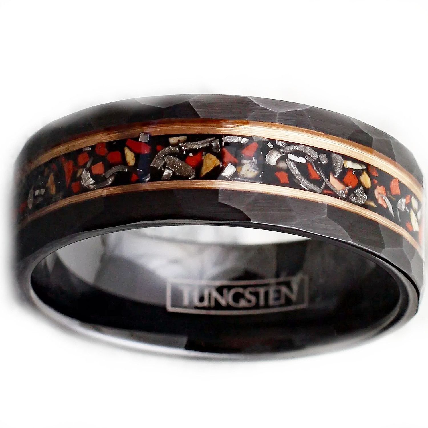 Other Tungsten carbide faux meteorite rose gold stripe ring band Size ONE SIZE - 1 Thumbnail