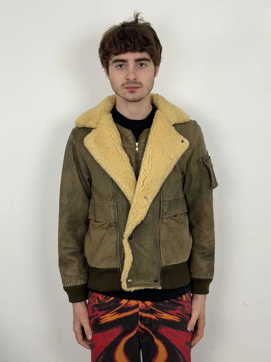 Marithe + Francois Girbaud 1980s Marithé + François Girbaud Grey Leather Shearling Bomber Jacket Size XS / US 0-2 / IT 36-38 - 4 Thumbnail