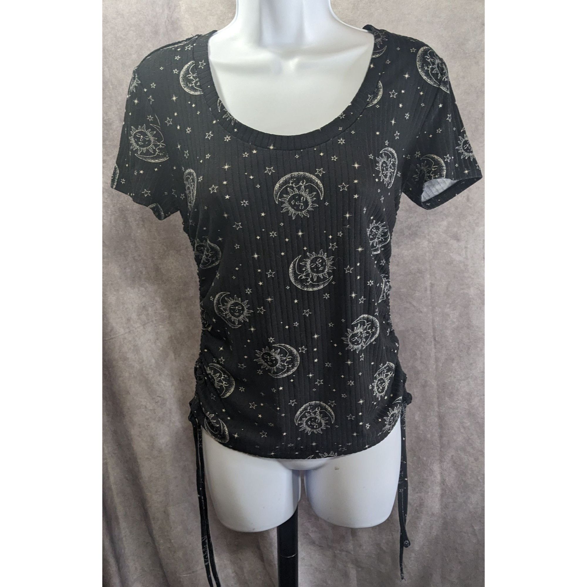 Other Celestial Sun & Moon Print Black Ribbed Knit Top With Adjus Size M / US 6-8 / IT 42-44 - 5 Thumbnail