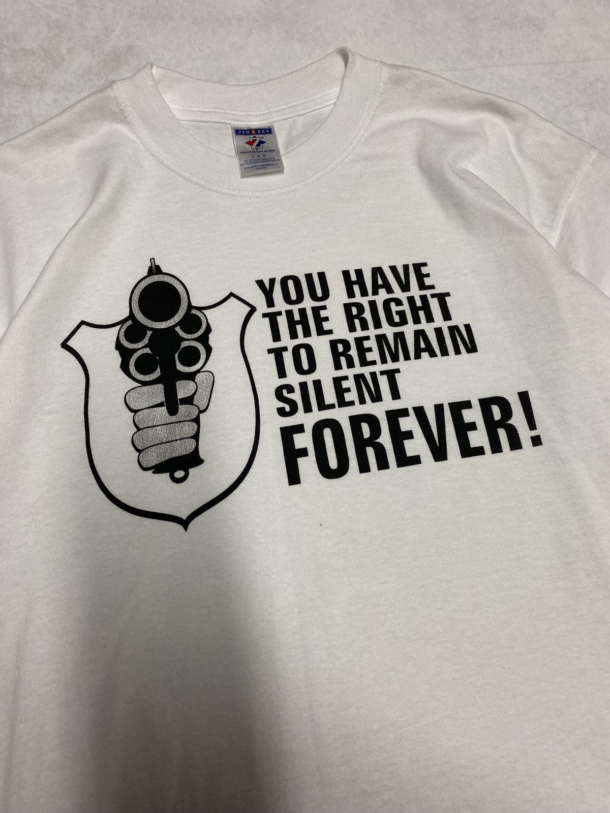 Jerzees × Vintage Crazy Vintage Streetwear 2000’s Y2K Cop Gun Parody Tee M Size US M / EU 48-50 / 2 - 2 Thumbnail