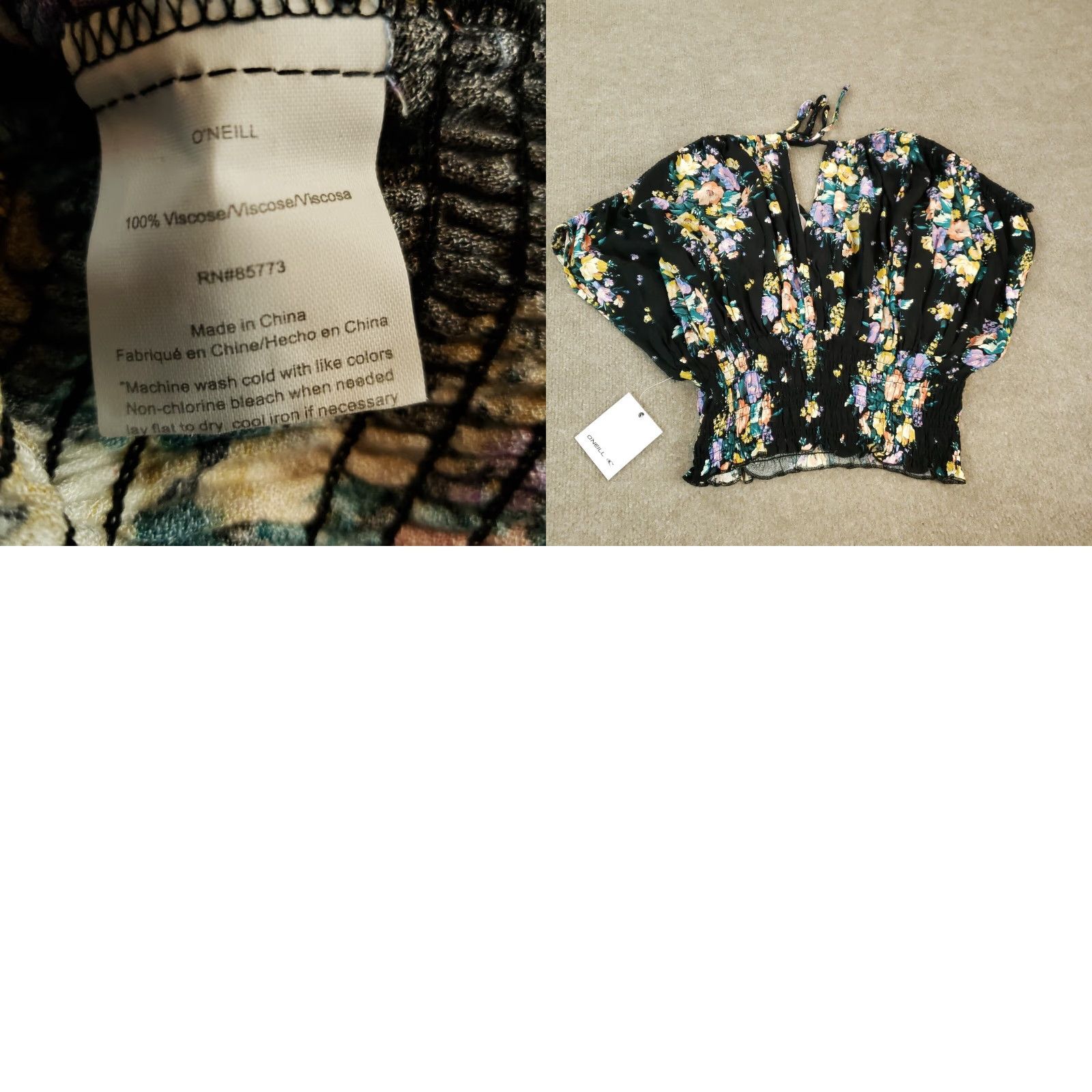 O'Neill VINTAGE O'Neill Top Womens Small Black Floral Sleeveless V-Neck Ruffles Smocked Nec Size S / US 4 / IT 40 - 8 Thumbnail