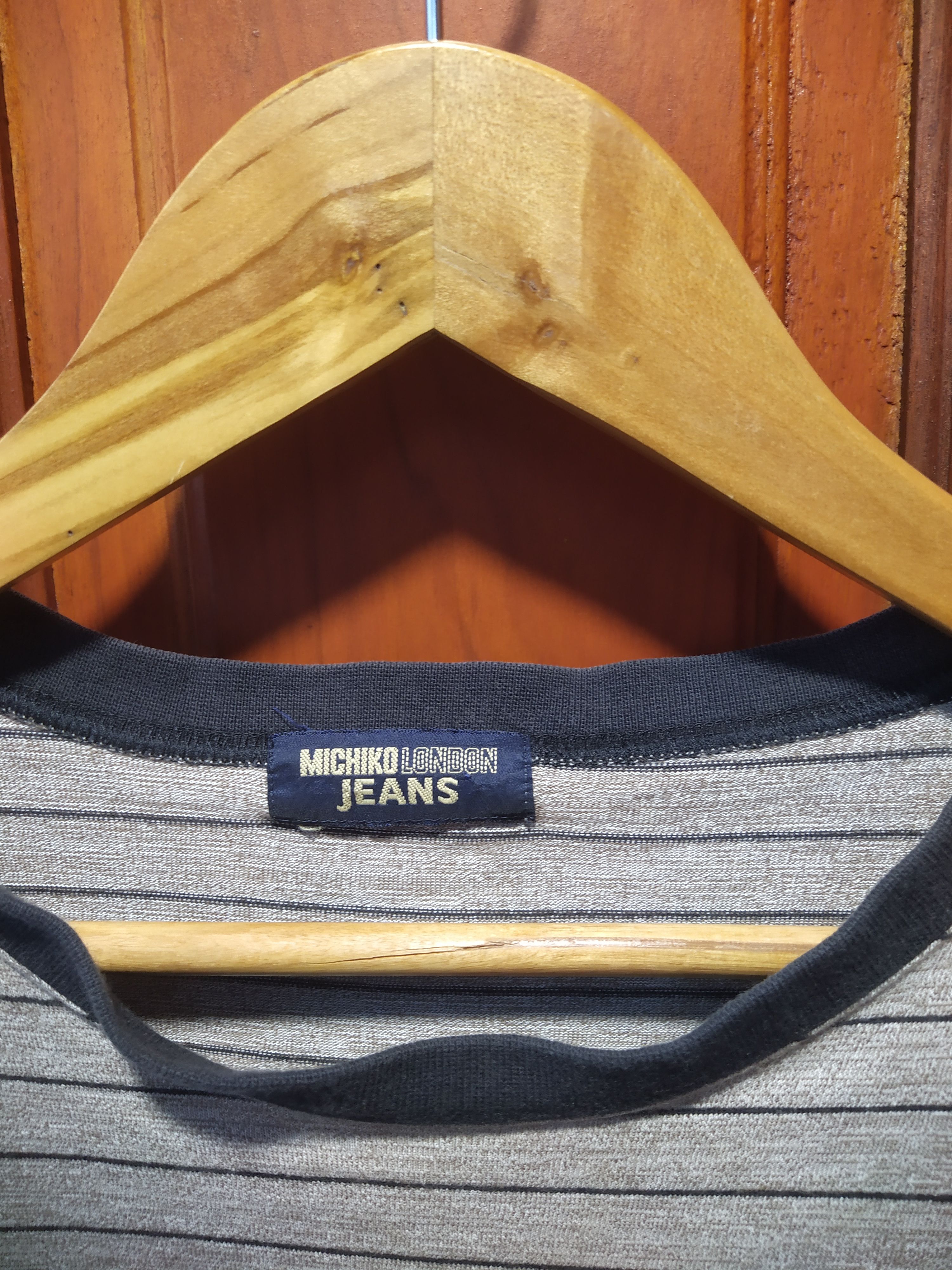 Michiko Koshino London VINTAGE Michiko London Jeans Striped Ringer Tee Gray Black Size US L / EU 52-54 / 3 - 6 Thumbnail