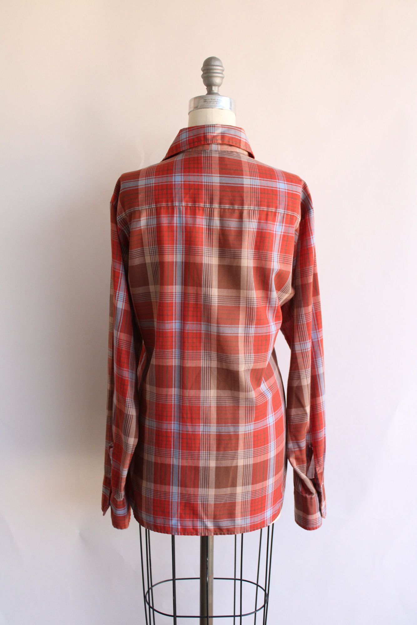 Vintage Vintage 1970s Shirt, Viking Dagger Collar Orange Plaid Trata Size L / US 10 / IT 46 - 9 Thumbnail