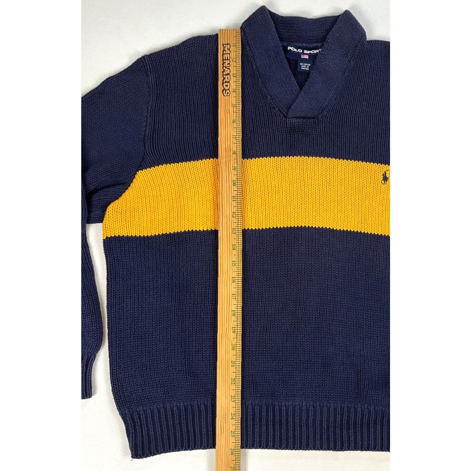 Polo Ralph Lauren Polo Sport Ralph Lauren Men's V-Neck Knit Polo Sport Ralph Lauren Sweater XL Navy Stripe 90s Vintage Pullover Sweatshirt Womens Mens? Size US XL / EU 56 / 4 - 6 Thumbnail