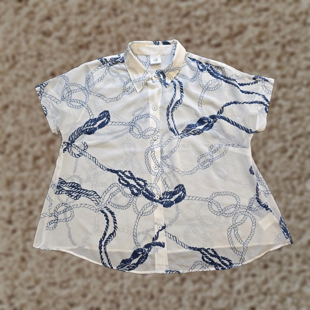 Vintage Cabi Top Womens M White Blue Rope Nautical Beach Sheer Cropped Casual Shirt M Womens Beachy Size M / US 6-8 / IT 42-44 - 1 Thumbnail