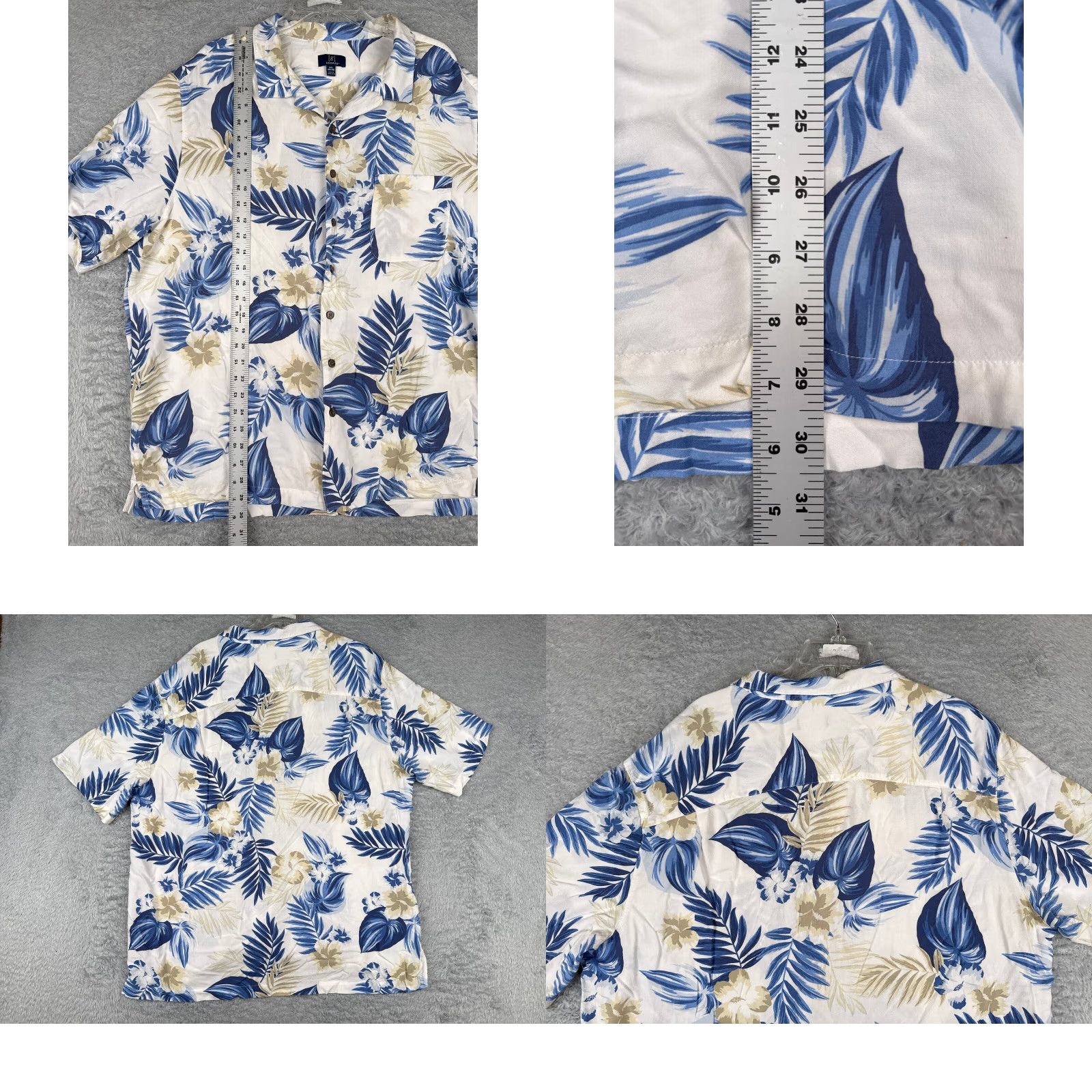 George George Shirt Men 2XL White Blue Floral Hibiscus Button-Up Rayon Hawaiian, Button-Up, Short Sleeve, Regular, George, Floral, Hawaiian, Mens Size US XXL / EU 58 / 5 - 9 Thumbnail