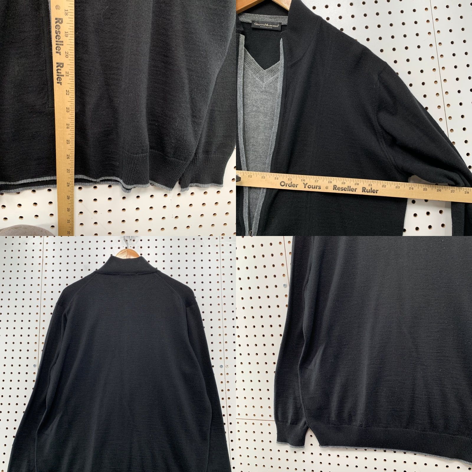 Vintage Gianni Marcelo Merino Wool Sweater Cardigan Mens Large Black Gray Layered Zip Shirt (note: ensure single category word) Size US L / EU 52-54 / 3 - 9 Thumbnail