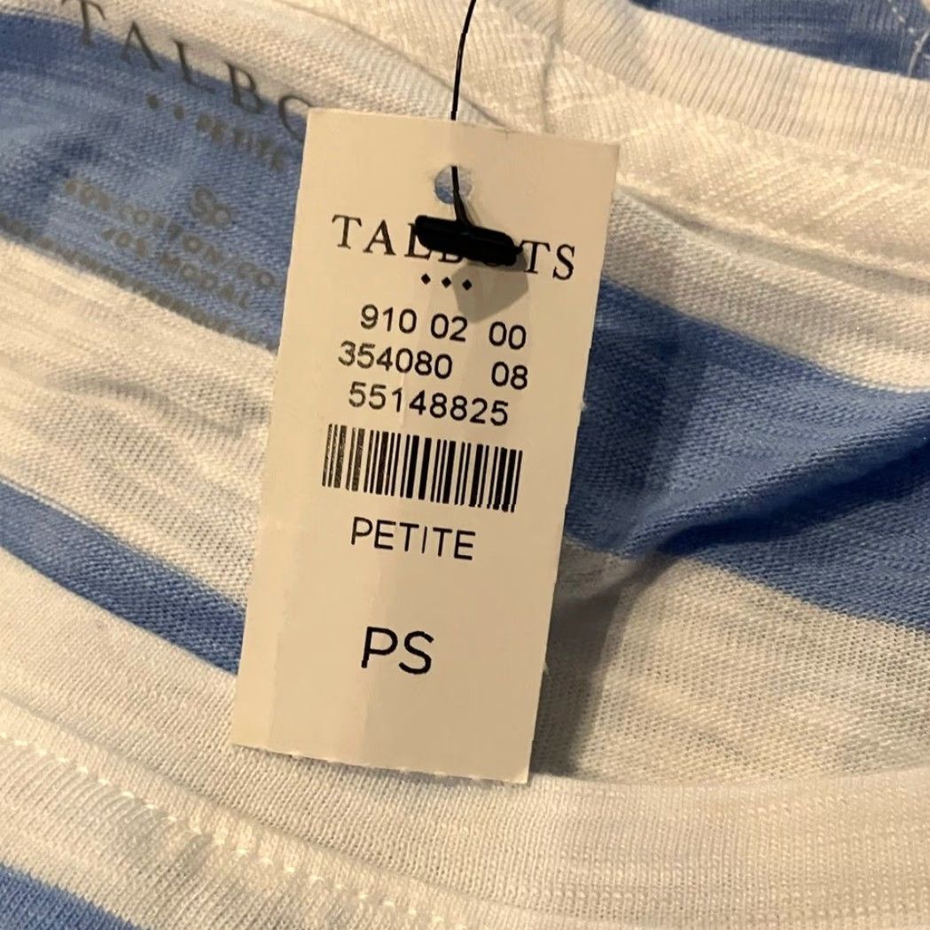 Talbots Talbots Blouse Shirt Striped Blue White 3/4 Sleeve Cotton Blend PS Petite Womens Casual Workwear Size S / US 4 / IT 40 - 7 Thumbnail