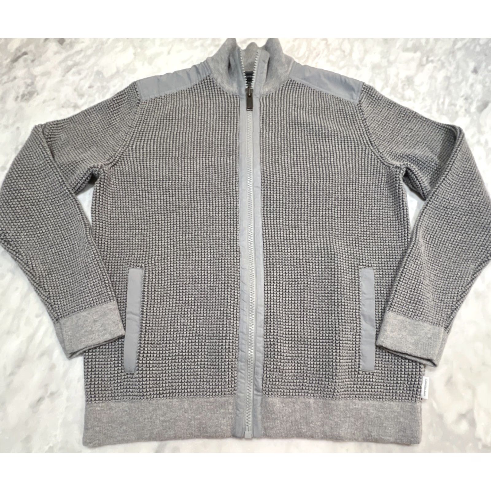 Calvin Klein VINTAGE Calvin Klein Sweater Men L Ribbed Knit Cotton Mock Neck Full Zip Jacket Gray Size US L / EU 52-54 / 3 - 2 Thumbnail