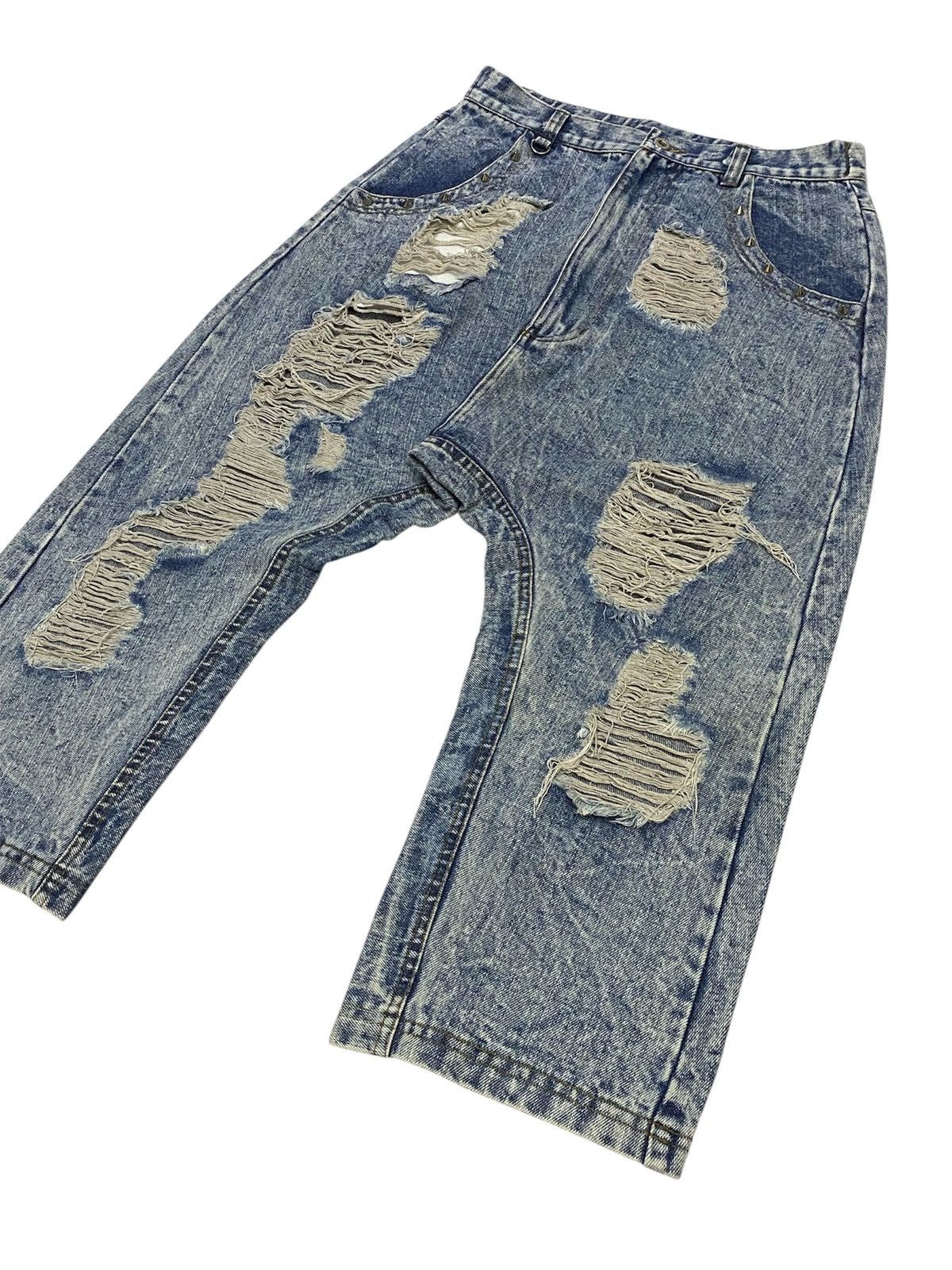 Japanese Brand Super Lovers Ripped Distressed Drop Crotch Baggy Jeans Size 28" / US 6 / IT 42 - 20 Thumbnail