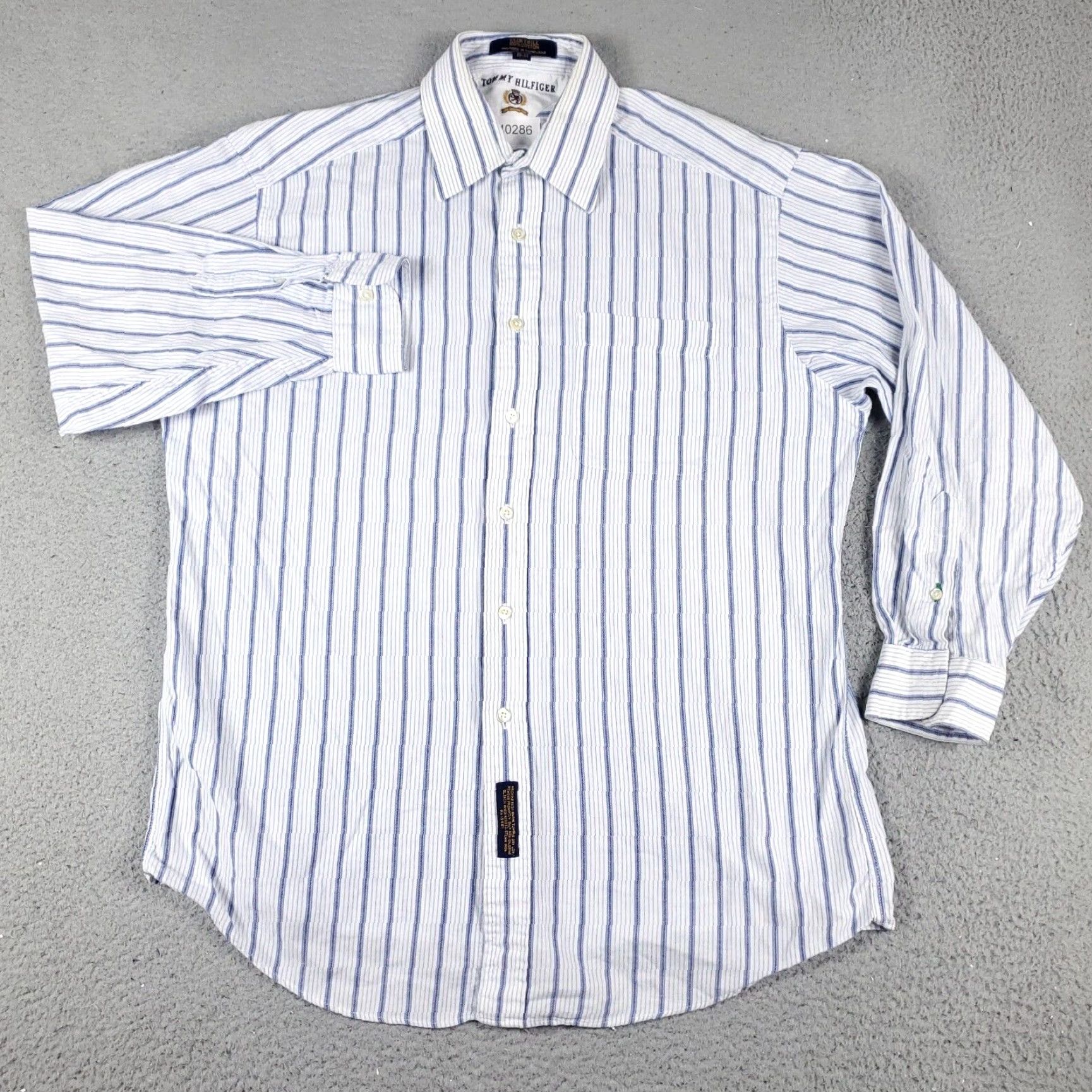 Tommy Hilfiger Tommy Hilfiger Shirt Men 16 Blue Dress Shirt Long Sleeve Button Up 100% Cotton Classic Mens Size 42R - 2 Thumbnail